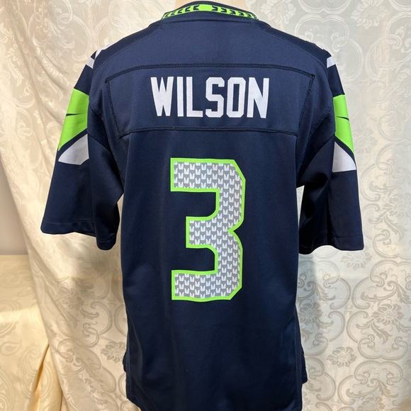 Seattle Seahawks NFL Navy and Green On-Field Jersey #3 Wilson, unisex size L - Picture 6 of 13